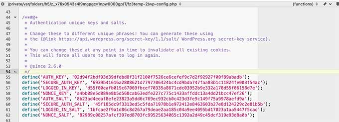 کلیدهای امنیتی وردپرس + salt در wp-config.php